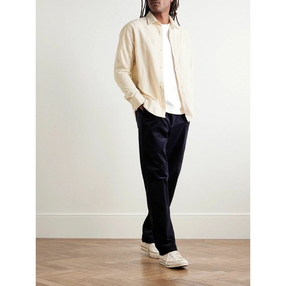 NN07 Shirt Mens Medium Ivory Button Up Long Sleeve Organic Jacquard FREDDY $245
